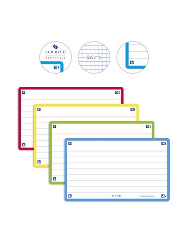 Fiches bristol oxford flash 2.0 75x125mm 32 fiches/film l7mm couleur assorties.