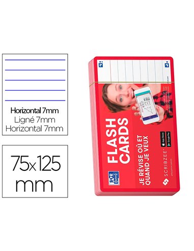 Fiches bristol oxford flash 2.0 75x125mm 32 fiches/film l7mm cadre rouge.