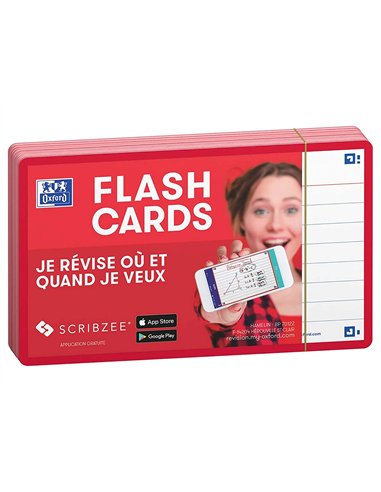 Fiches bristol oxford flash 2.0 75x125mm 32 fiches/film l7mm cadre rouge.