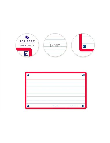 Fiches bristol oxford flash 2.0 75x125mm 32 fiches/film l7mm cadre rouge.