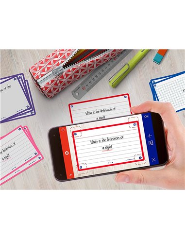 Fiches bristol oxford flash 2.0 75x125mm 32 fiches/film l7mm cadre rouge.