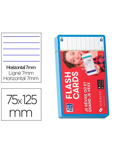 Fiches bristol oxford flash 2.0 75x125mm 32 fiches/film l7mm cadre turquoise.