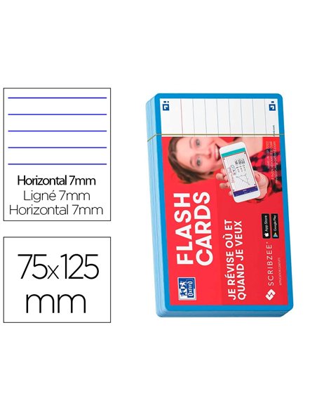 Fiches bristol oxford flash 2.0 75x125mm 32 fiches/film l7mm cadre turquoise.