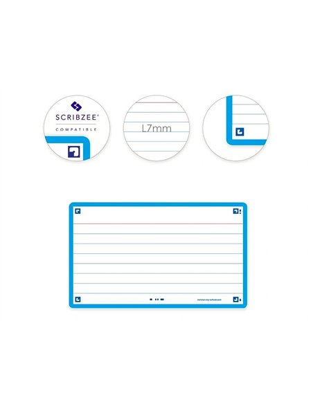 Fiches bristol oxford flash 2.0 75x125mm 32 fiches/film l7mm cadre turquoise.