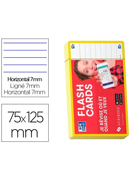Fiches bristol oxford flash 2.0 75x125mm 32 fiches/film l7mm cadre jaune.