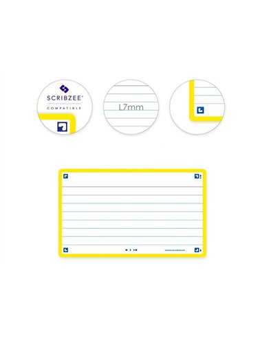 Fiches bristol oxford flash 2.0 75x125mm 32 fiches/film l7mm cadre jaune.