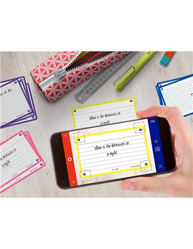 Fiches bristol oxford flash 2.0 75x125mm 32 fiches/film l7mm cadre jaune.