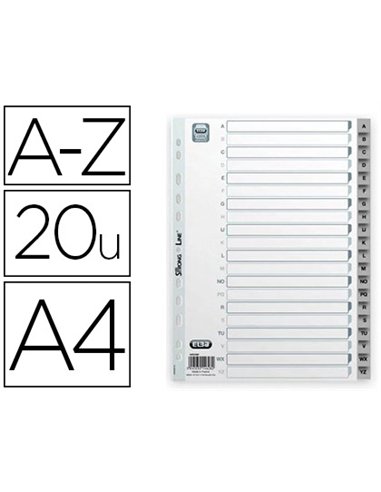 Intercalaire oxford polypropylène souple gris 20 positions a4 210x297mm désignation alphabétique onglets bicolores.