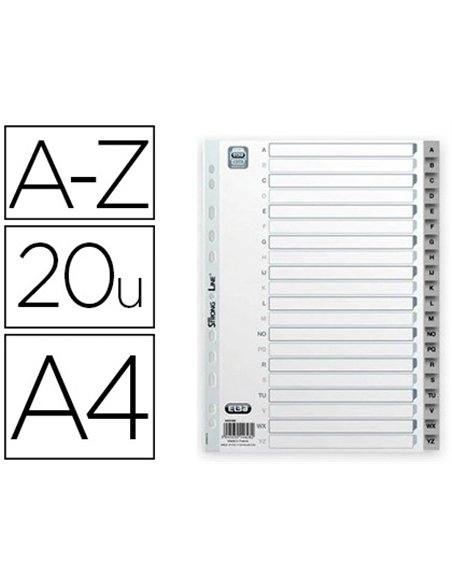 Intercalaire oxford polypropylène souple gris 20 positions a4 210x297mm désignation alphabétique onglets bicolores.