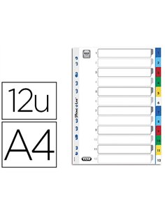 Intercalaire elba polypropylène résistant 12/100e numérique 12 touches a4 couverture inscriptible coloris assortis.