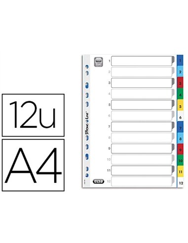 Intercalaire elba polypropylène résistant 12/100e numérique 12 touches a4 couverture inscriptible coloris assortis.