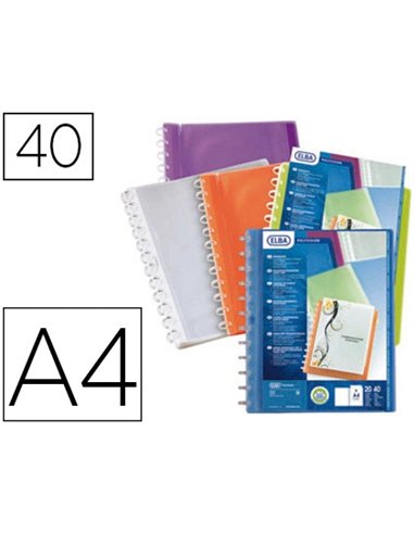 Protège-documents elba vario zip polyvision pp 5/10e a4 capacité 40 pochettes 80 vues livré avec 20 pochettes assorties.