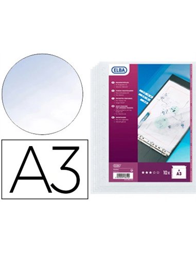 Pochette oxford polypropylène grainé 10/100e perforée 11 trous a3 à l'italienne 297x420mm incolore sachet 10 unités.