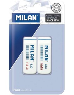 Milan Nata 620 Lot de 2 gommes biseautées - Plastique - Souples - Non abrasives - Blanches