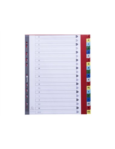 Intercalaire exacompta a4+ alphabethique a-z pp 20 onglets index + coloris assortis.