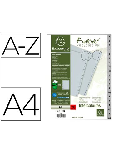 Intercalaires imprimes alphabetiques exacompta polypropylene a4 20positiones a-z gris.