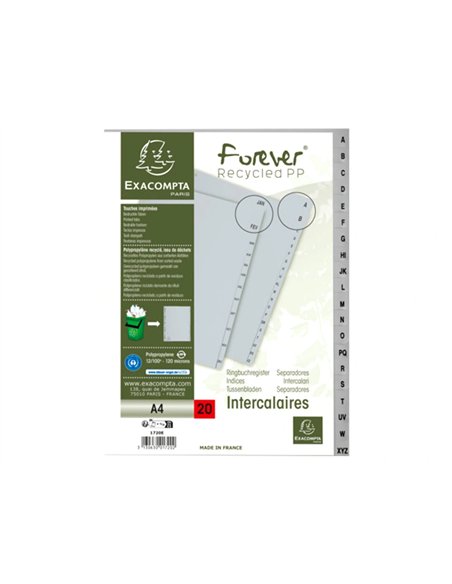 Intercalaires imprimes alphabetiques exacompta polypropylene a4 20positiones a-z gris.