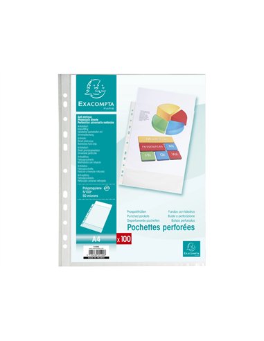 Pochette perforee exacompta a4 pp graine 5/100eme paquet 100 unites.