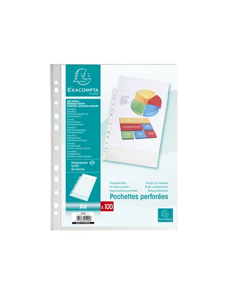 Pochette perforee exacompta a4 pp graine 5/100eme paquet 100 unites.