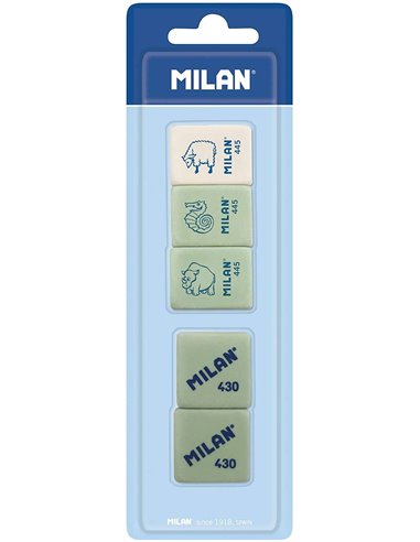 Lot de 5 gommes Milan, 3 gommes rectangulaires crème 445 + 2 gommes carrées 430 - Miettes de pain - Caoutchouc synthétique soupl