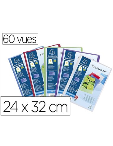 Protege documents exacompta a4 kreacover polypro semi rigide 24x32 cm 60 vues lisse coloris assortis.