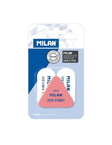 Lot de 2 gommes ovales blanches Milan 1018 + 1 gomme triangulaire rose 4836 - Breadcrumb - Caoutchouc synthétique souple