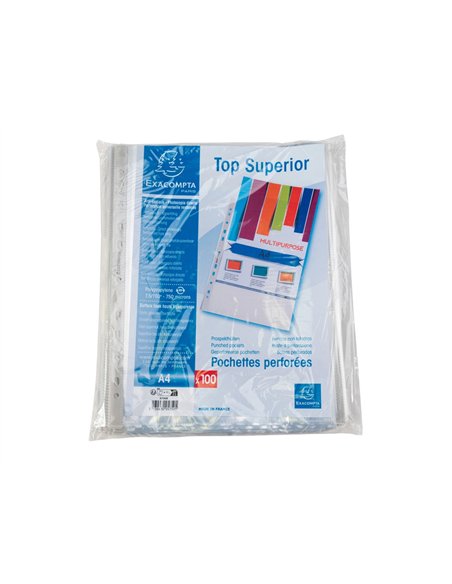 Pochette perforee exacompta a4 pp lisse 7/100eme 75 microns paquet 100 unites.