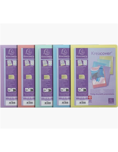 Porte-documents exacompta kreacover polypropylene 110x150mm 40vues assortiment pastel.
