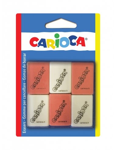 Lot de 6 gommes rectangulaires Carioca - Effacement précis - Design ergonomique - Différentes couleurs