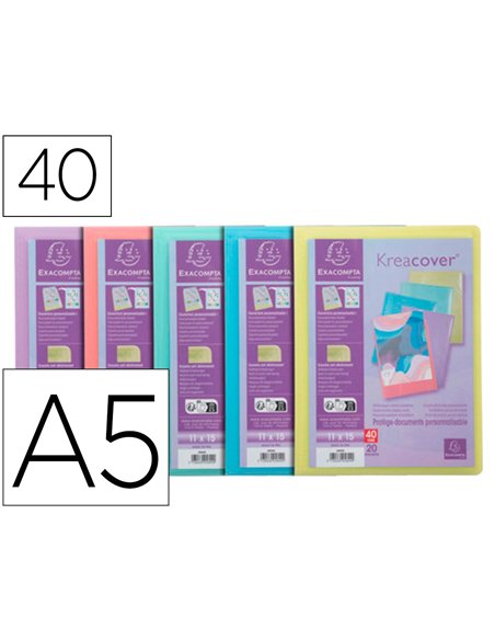 Porte-documents exacompta kreacover a5 polypropylene 180x230mm 40vues assortiment pastel.