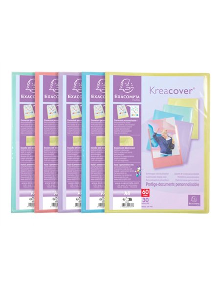 Porte-documents exacompta kreacover a4 polypropylene 60vues assortiment pastel.