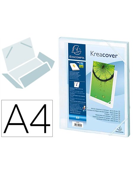 Boîte classement exacompta kreacover polypropylène opaque 7/10e couverture personnalisable dos 25mm coloris blanc.