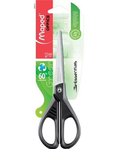 Ciseaux Maped Essentials en acier inoxydable 17 cm symétriques - Lames tranchantes - Manches 60 % plastique recyclé - Noir
