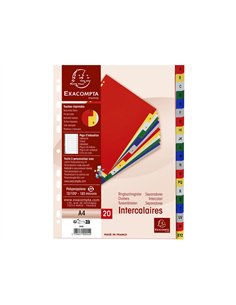 Intercalaire exacompta a4 alphabethique a-z pp 20 onglets index + coloris assortis.