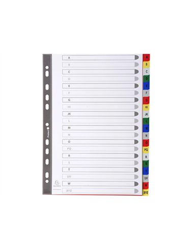 Intercalaire exacompta a4 alphabethique a-z pp 20 onglets index + coloris assortis.