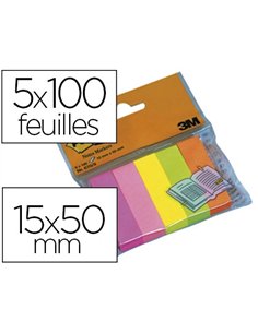 Marque-pages post-it papier notes markers 15x50mm coloris néon lot 5 blocsx100f.