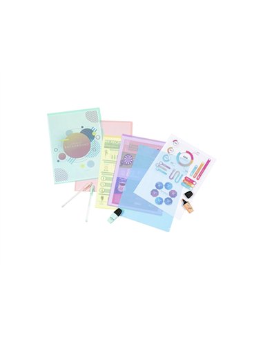 Pochette coin viquel rainbow pastel polpropylene a4 coloris assortis lot 10 unites.