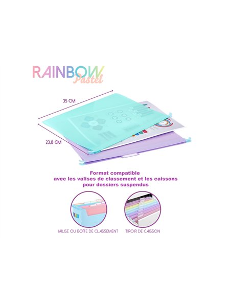 Dossier suspendu viquel rainbow pastel polypropylene coloris assortis lot 8 unites.
