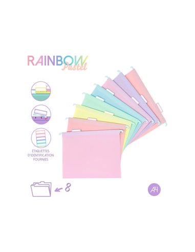 Dossier suspendu viquel rainbow pastel polypropylene coloris assortis lot 8 unites.