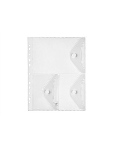 Pochette viquel perforee a4 3 compartiments pp fermeture rabat et scratch incolore.