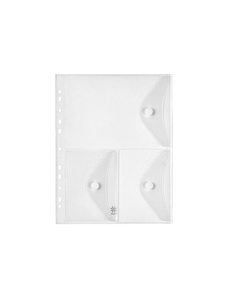 Pochette viquel perforee a4 3 compartiments pp fermeture rabat et scratch incolore.