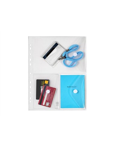 Pochette viquel perforee a4 3 compartiments pp fermeture rabat et scratch incolore.