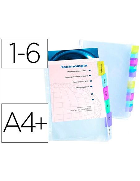Pochette intercalaire elba polypro 8/100e a4+ 6 positions onglets personnalisables bande.