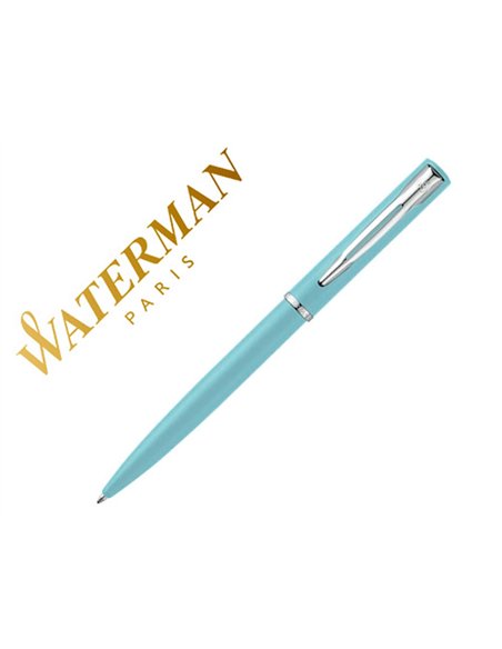 Stylo-bille waterman allure pastel pointe m capuchon clip attributs chromes coffret cadeau bleu pastel.