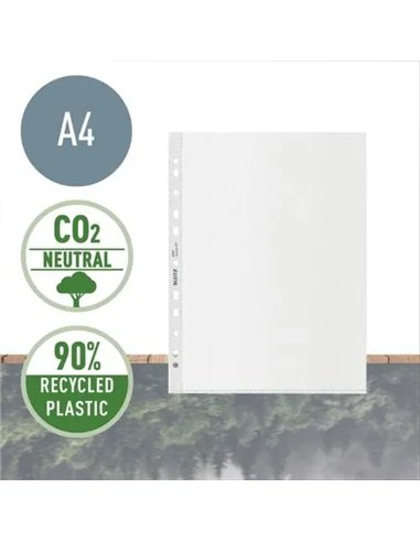 Pochette polypropylène leitz recyclé 230x305mm perforée 90 microns transparent boîte 100 unités.