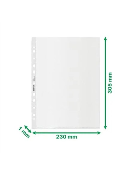 Pochette polypropylène leitz recyclé 230x305mm perforée 90 microns transparent boîte 100 unités.
