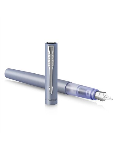 Stylo-plume parker vector xl metallique pointe moyenne silver bleu argent coffret cadeau.