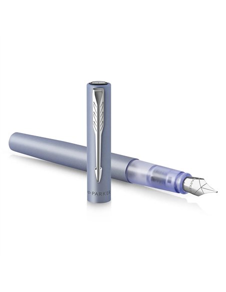 Stylo-plume parker vector xl metallique pointe moyenne silver bleu argent coffret cadeau.