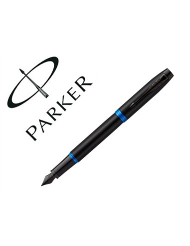 Stylo-plume parker im vibrant rings noir laque details bleu ocean pointe moyenne encre bleu etui cadeau.