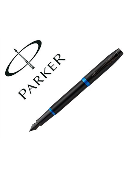 Stylo-plume parker im vibrant rings noir laque details bleu ocean pointe moyenne encre bleu etui cadeau.